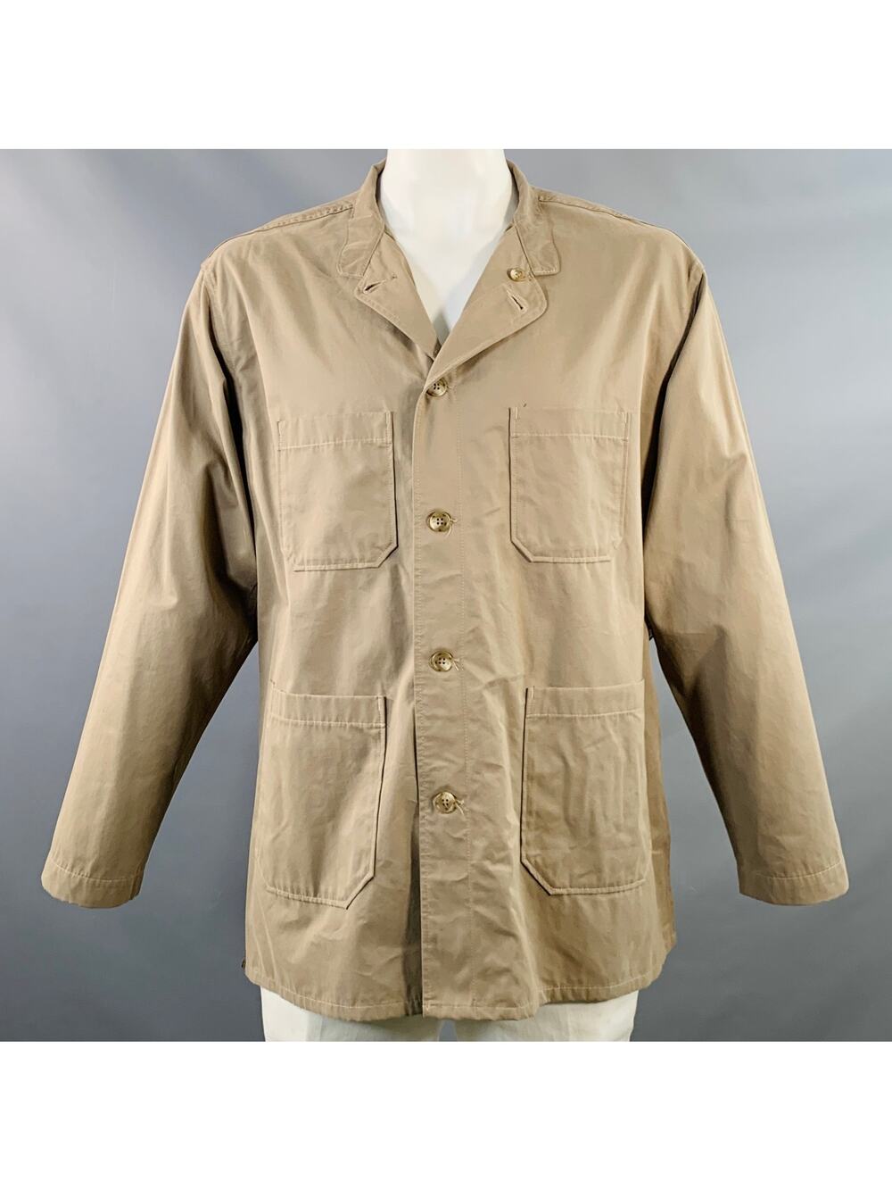 ENGINEERED GARMENTS Size L Khaki Polyester Blend Moleskin Patch Pockets Jacket